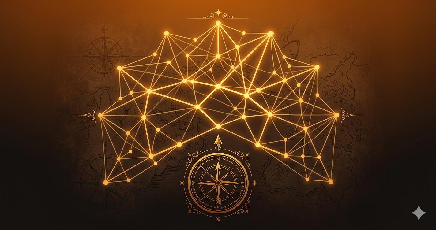 awesome-claude-codeのキュレーションリストを表す琥珀色のネットワーク地図イメージ