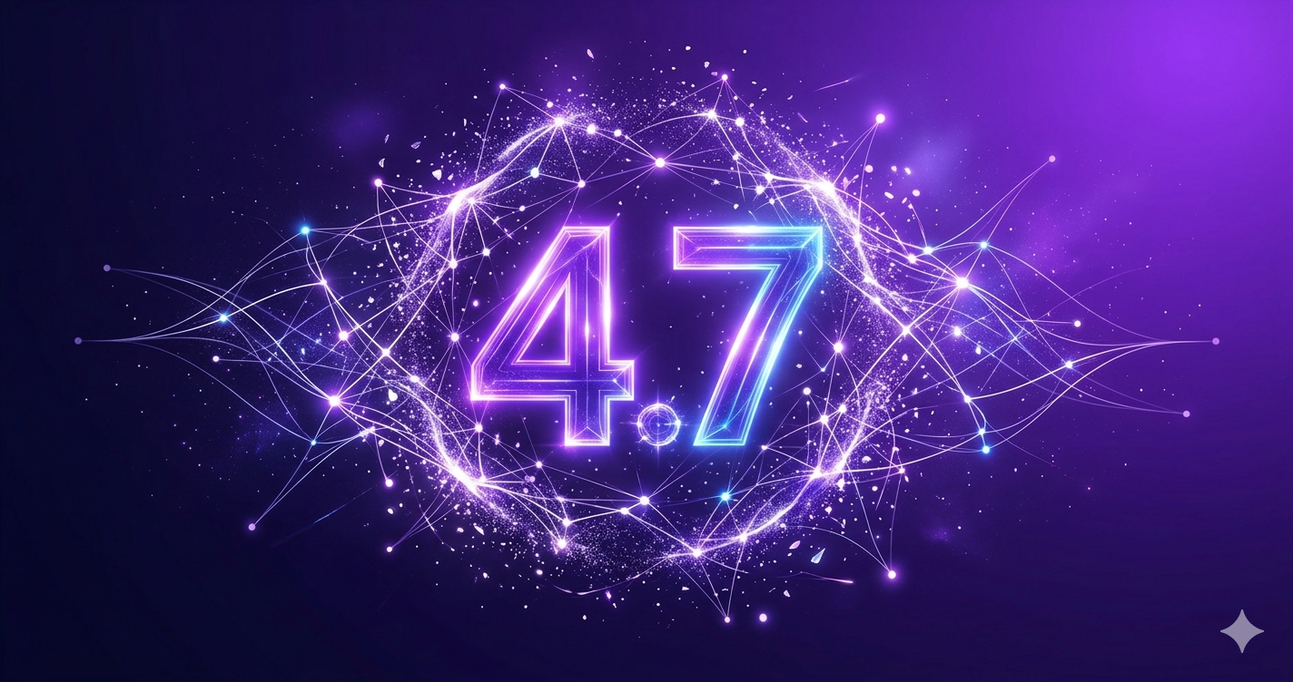 Claude Opus 4.7のリリースを象徴する紫色のニューラルネットワークビジュアル