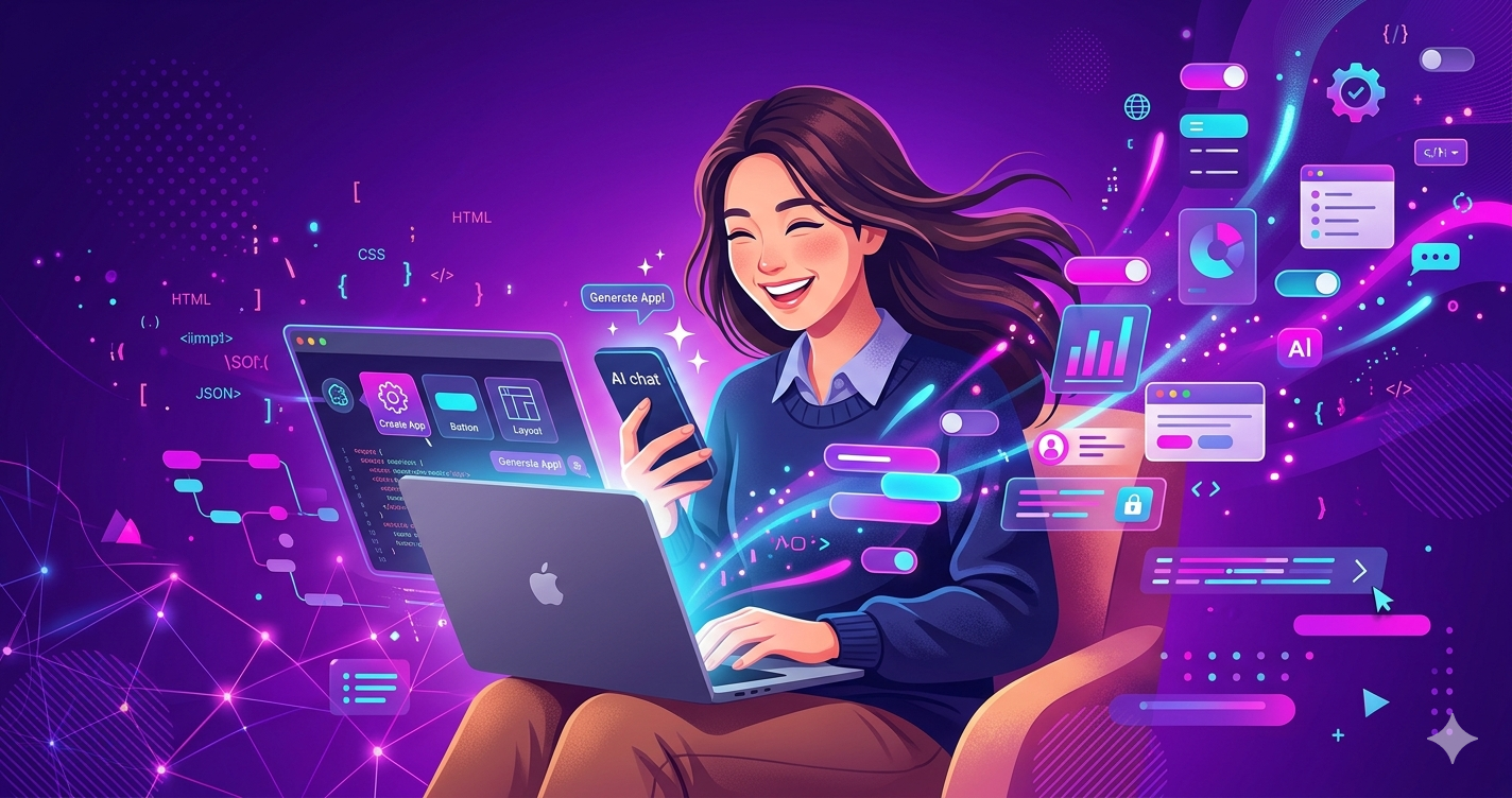 非エンジニアがAIを使ってアプリを作るバイブコーディングのイメージ