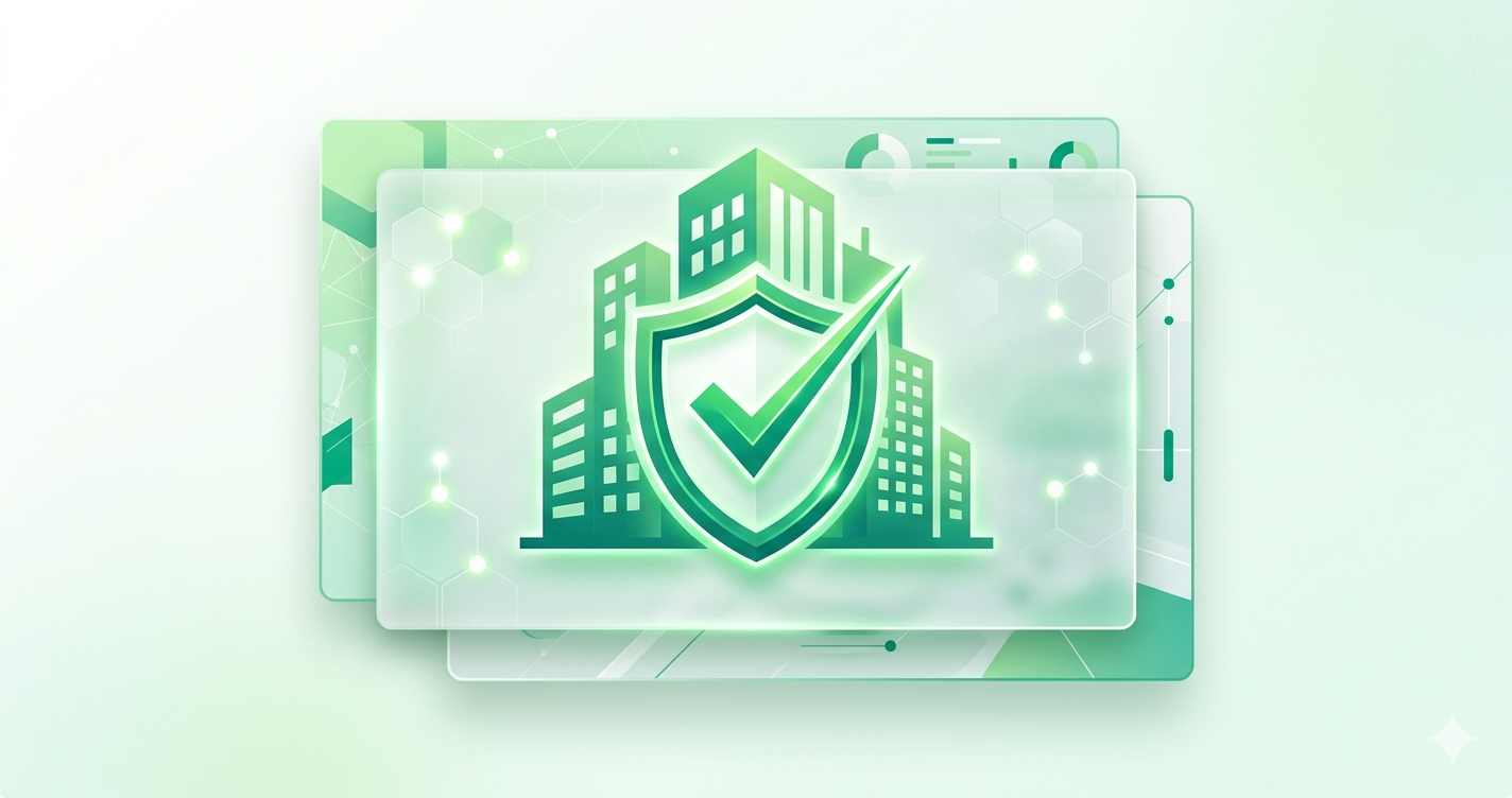 企業のAIガバナンス設計を示すシールドと三層構造のイラスト