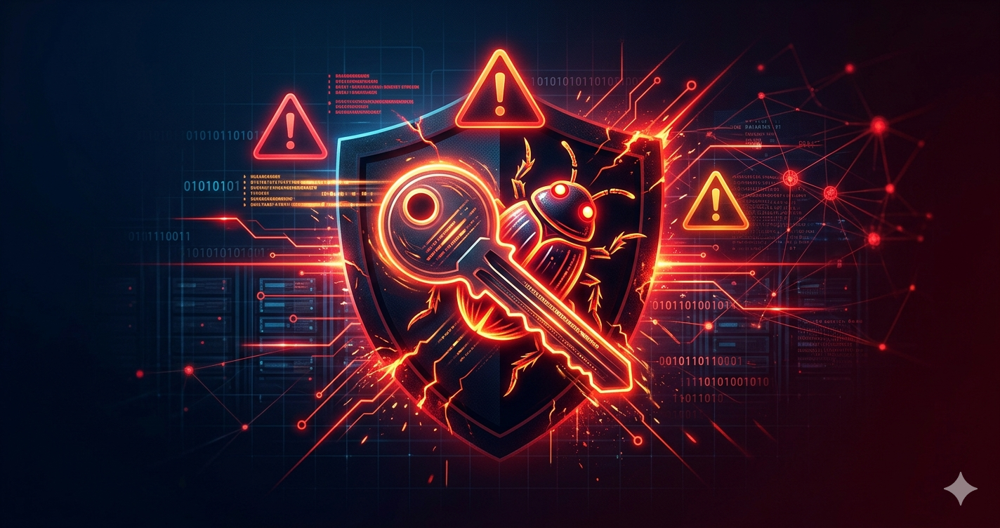 バイブコーディングのセキュリティリスクを示すシールドと警告アイコンのイラスト
