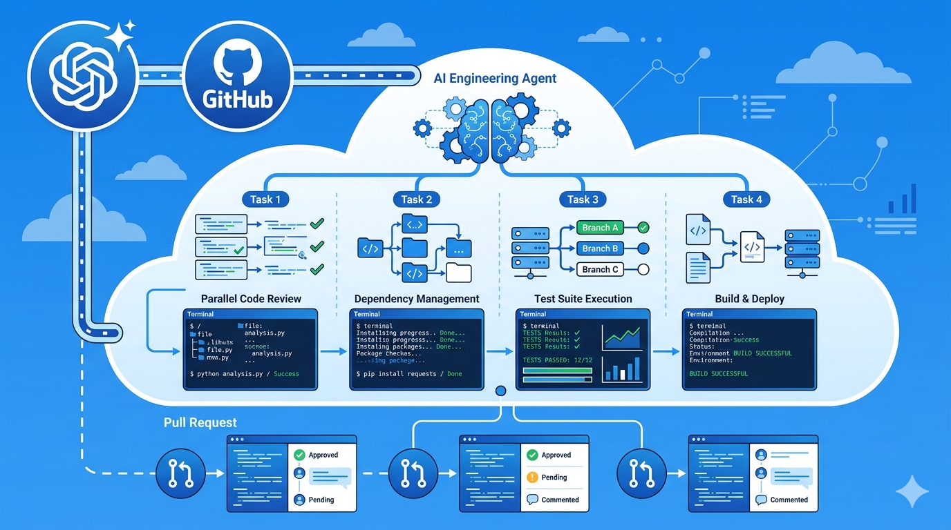ChatGPTとGitHubが連携するOpenAI Codexアプリのイラスト